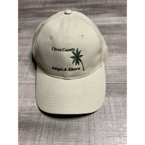 Citrus County Adopt A Shore Hat Beige‎ One Size Adjustable Embroidered Palm Tree
